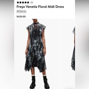 All Saints Freya Venetia Floral Asymmetrical Midi Dress